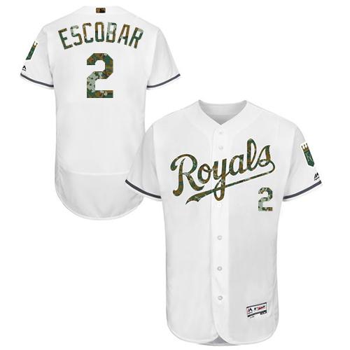 Royals #2 Alcides Escobar White Flexbase Authentic Collection Memorial Day Stitched MLB Jersey